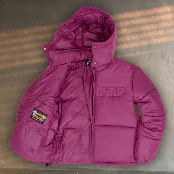 ❗️SOLD❗️☠︎︎ FTP LOGO WORLD DOMINATION QUILT PUFFER JACKET PLUM ☠︎︎ - Picture 2 of 15